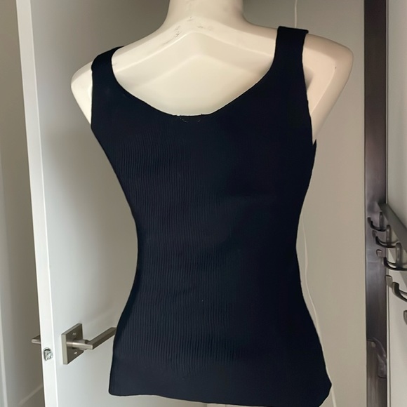 Black, ribbed, sleeveless, knit, stretchy, tank top. - Picture 3 of 6